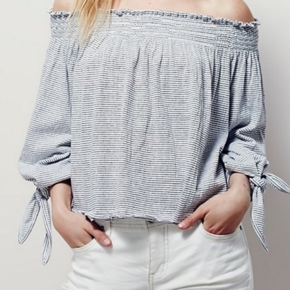 We The Free Lexington Striped Off Shoulder Top XS